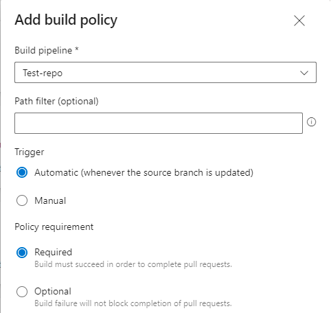 Adding a build policy to a branch.