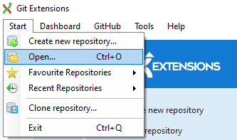 Open an existing repository in git extensions (1).